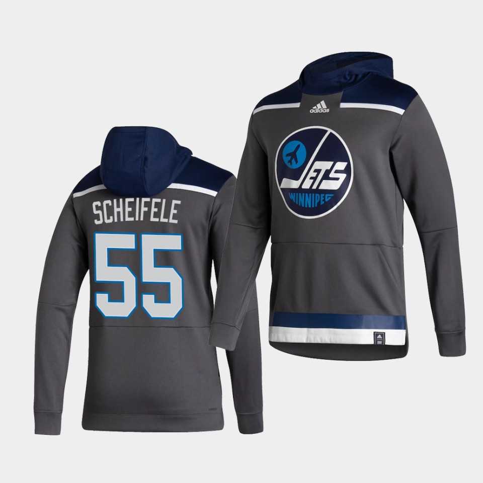 Men Winnipeg Jets 55 Scheifele Grey NHL 2021 Adidas Pullover Hoodie Jersey